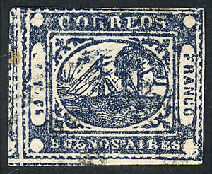 ARGENTINA: GJ.12, To Rs. Blue, Fantastic Example Of Huge Margins (stealing Part Of - Buenos Aires (1858-1864)