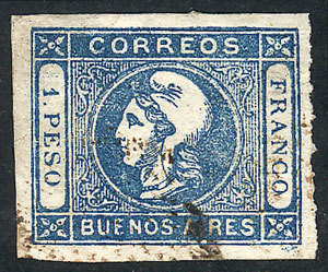 ARGENTINA: GJ.17, 1P. Blue, Beautiful Example Of Wide Margins, Dotted Cancel, Supe - Buenos Aires (1858-1864)