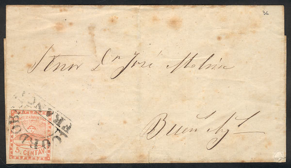 ARGENTINA: GJ.1, 5c. Small Figures, Franking A Folded Cover Sent From CÓRDOBA To B - Neufs