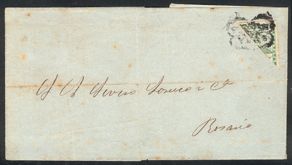 ARGENTINA: Folded Cover Dated 14/MAY/1860 Franked With 10c. Green Diagonal BISECT - Ongebruikt