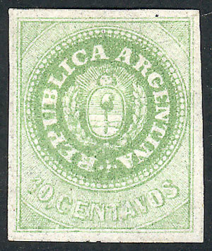 ARGENTINA: GJ.8, 10c. Yellow-green, Mint, Very Ample Margins, Excellent Copy! - Unused Stamps