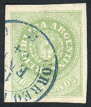 ARGENTINA: GJ.8, 10c. Yellow-green, Fantastic Example Of Immense Margins, Very Cle - Nuevos