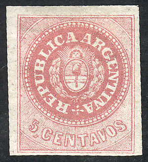 ARGENTINA: GJ.10, 5c. Rose, Mint Original Gum (+50%), Very Fine Quality! - Nuevos