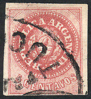 ARGENTINA: GJ.10, 5c. Rose, With Fan TUCUMÁN Cancel, Very Nice! - Neufs