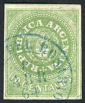 ARGENTINA: GJ.11, 10c. WITHOUT Accent, Very Good Example Of Wide Margins, Used In - Unused Stamps