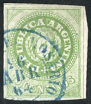 ARGENTINA: GJ.13, 10c. Without Accent, Semi-worn Plate, Wide Margins, Used In Rosa - Nuevos