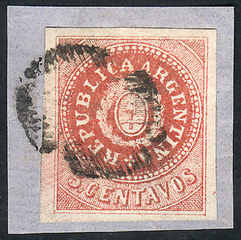 ARGENTINA: GJ.15, 5c. Narrow C, On Fragment With Complete Ponchito Cancel, Superb, - Nuevos