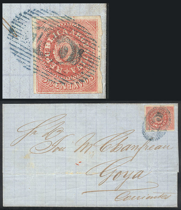 ARGENTINA: GJ.15, 5c. Narrow C, On Folded Cover To Goya, With Blue OM Cancel Of Bu - Nuevos