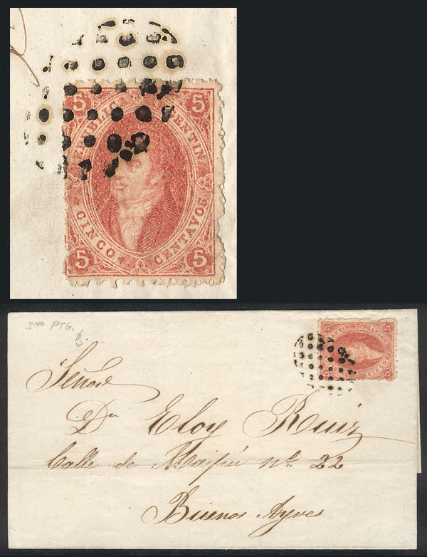 ARGENTINA: GJ.19, 1st Printing, Beautiful Example Franking A Folded Cover To Bueno - Used Stamps