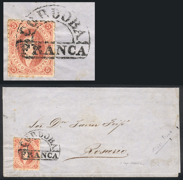 ARGENTINA: GJ.19, 2nd Printing, Worn Impression, Superb Copy Franking A Folded Cov - Oblitérés