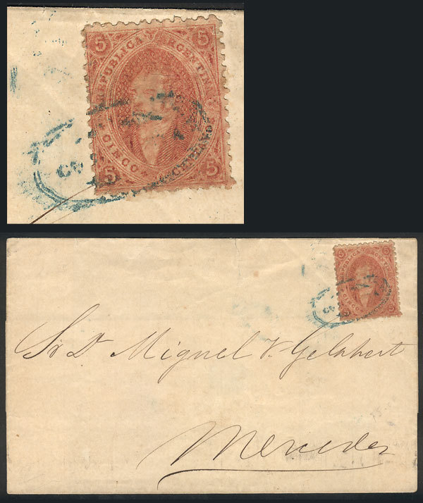 ARGENTINA: GJ.20, Superb Example Of 3rd Printing Franking A Folded Cover To Merced - Oblitérés