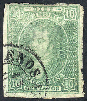 ARGENTINA: GJ.21, Rare Example Of 10c. With Clear Impression And Plate Wear, It Ha - Used Stamps
