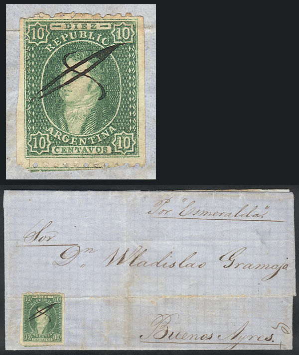 ARGENTINA: GJ.21, 10c. Very Clear Impression, Superb Example Franking An Entire Le - Used Stamps