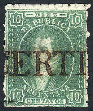 ARGENTINA: GJ.23, 10c. Dull Impression, With Straightline CERTIFICADO Cancel, Exce - Used Stamps