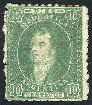 ARGENTINA: GJ.23, 10c. Semi-clear Impression, Yellow-green, VF Quality! - Oblitérés