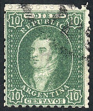 ARGENTINA: GJ.23, 10c. Green, Semi-clear Impression, Used In Tucumán, Absolutely S - Oblitérés