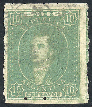 ARGENTINA: GJ.23d, Extremely Rare Copy Printed On Very Thin (60 Microns) And Soft - Used Stamps