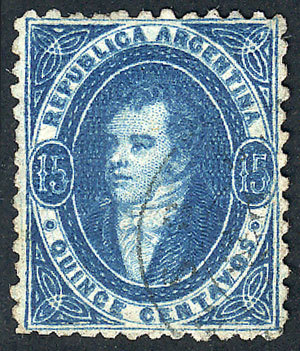 ARGENTINA: GJ.24, 15c. Dark Blue, Worn Impression, VF Quality! - Used Stamps