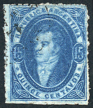 ARGENTINA: GJ.24b, 15c. With Almost Complete DOUBLE IMPRESSION Variety (very Notab - Used Stamps