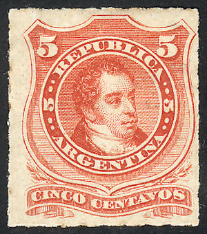 ARGENTINA: GJ.48, 1876 Rivadavia 5c. Rouletted, Mint Original Gum, VF! - Autres & Non Classés