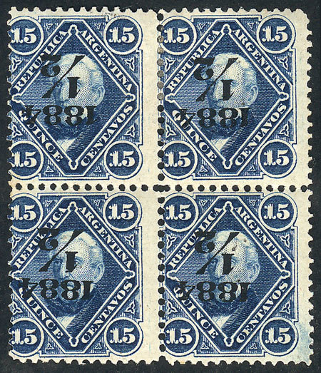 ARGENTINA: GJ.72h, Block Of 4 With Variety: INVERTED Overprint, Excellent And Rare - Autres & Non Classés