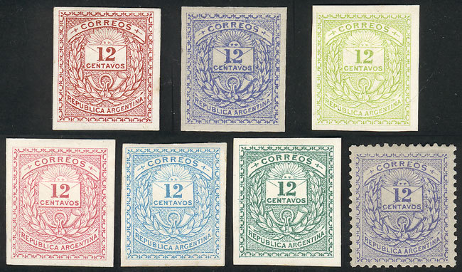 ARGENTINA: GJ.79, 7 Unadopted Essays, All Different (6 Imperforate), Excellent Gro - Other & Unclassified