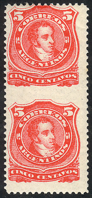 ARGENTINA: GJ.84PH, 5c. Rivadavia, Pair IMPERFORATE BETWEEN, Mint Lightly Hinged, - Other & Unclassified