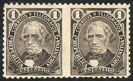 ARGENTINA: GJ.98PV, 1c. Velez Sarsfield, Horizontal Pair IMPERFORATE BETWEEN, One - Other & Unclassified