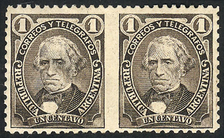 ARGENTINA: GJ.98PV, 1c. Velez Sarsfield, Horizontal Pair IMPERFORATE BETWEEN, One - Autres & Non Classés