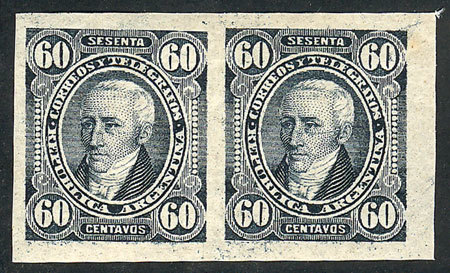 ARGENTINA: GJ.114P, 60c. Posadas, IMPERFORATE PAIR, Mint Very Lightly Hinged (it A - Other & Unclassified