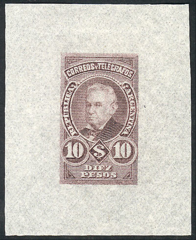 ARGENTINA: GJ.117, 10P. Vicente López, Die Proof In Dull Lilac Printed On Thin Pap - Autres & Non Classés