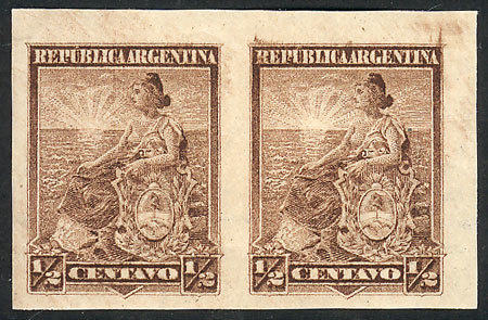 ARGENTINA: GJ.217P, ½c. Liberty, IMPERFORATE PAIR, Excellent Quality! - Autres & Non Classés