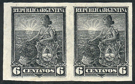 ARGENTINA: GJ.223P, 6c. Liberty, IMPERFORATE PAIR, Excellent Quality! - Other & Unclassified