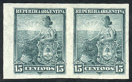 ARGENTINA: GJ.227P, Liberty 15c., IMPERFORATE PAIR, VF Quality, Rare! - Other & Unclassified