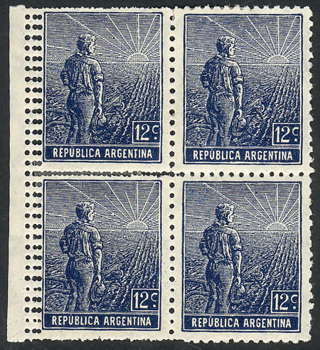 ARGENTINA: GJ.344, Block Of 4 With Variety: Left Stamps With TRIPLE PERFORATION, E - Other & Unclassified