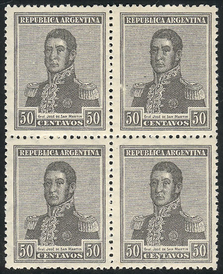 ARGENTINA: GJ.451a, Block Of 4, STIFF PAPER Variety, Excellent Quality (the Lower - Autres & Non Classés