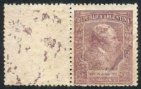 ARGENTINA: GJ.526, 1921 Mitre 2c. PRINTED ON GUM Var., Originally It Was A Pair Bu - Other & Unclassified