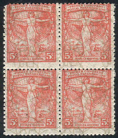 ARGENTINA: GJ.541d, Block Of 4 With DOUBLE IMPRESSION Of The Watermark On Front, O - Autres & Non Classés