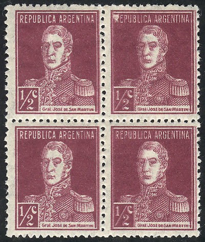 ARGENTINA: GJ.594a, ½c. San Martín W/o Period, Block Of 4, The Right Stamps With D - Autres & Non Classés