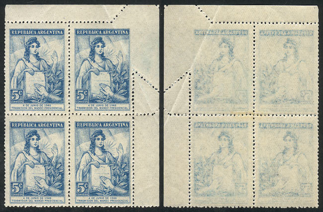 ARGENTINA: GJ.928, 1946 Transmission Of Presidential Power, Corner Block Of 4, Wit - Autres & Non Classés