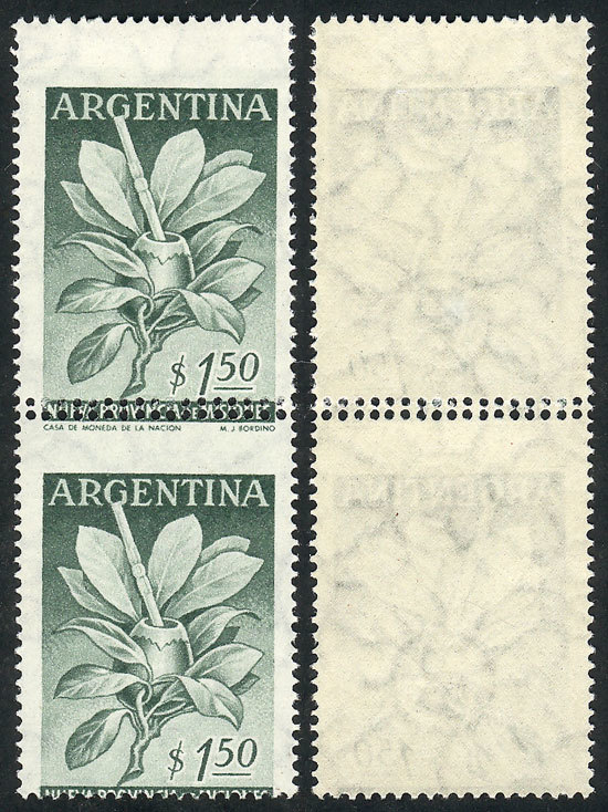ARGENTINA: GJ.1070, 1956 1.50P. Yerba Mate (Province Of Misiones), Pair With Shift - Autres & Non Classés