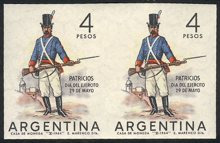 ARGENTINA: GJ.1279P, 1964 Army Day (soldier), IMPERFORATE PAIR, MNH, Superb! - Autres & Non Classés