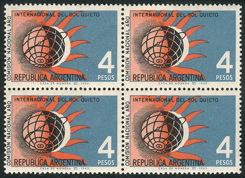 ARGENTINA: GJ.1298a, 1965 4P. Year Of The Quiet Sun, Block Of 4 With Variety: Blac - Autres & Non Classés