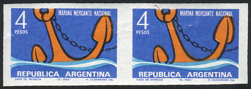 ARGENTINA: GJ.1391P, 1966 Merchant Navy (anchor), IMPERFORATE PAIR, MNH, Superb, R - Other & Unclassified