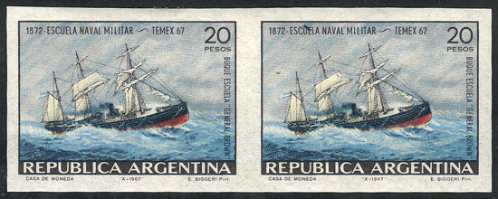 ARGENTINA: GJ.1424P, 1967 Navy School (ships), IMPERFORATE PAIR, Excellent Quality - Autres & Non Classés