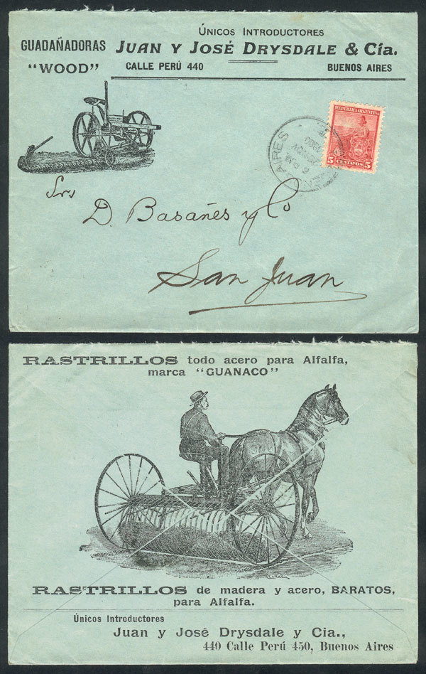 ARGENTINA: Cover With Advertising Printed On Front And Back Of "Wood Mowers, Rakes - Other & Unclassified