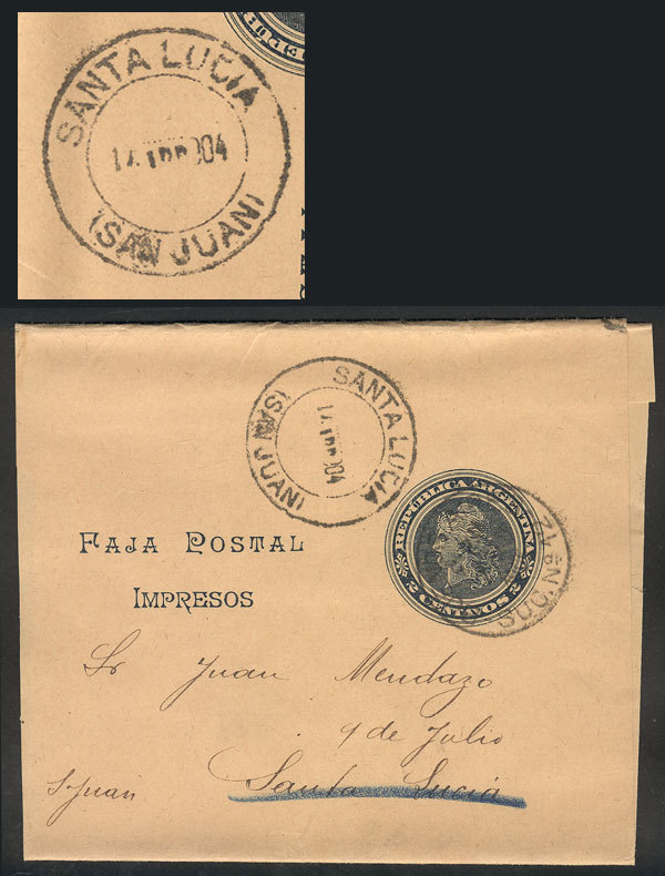 ARGENTINA: RARE CANCEL: Wrapper Sent From Buenos Aires To Santa Lucia And Forwarde - Other & Unclassified