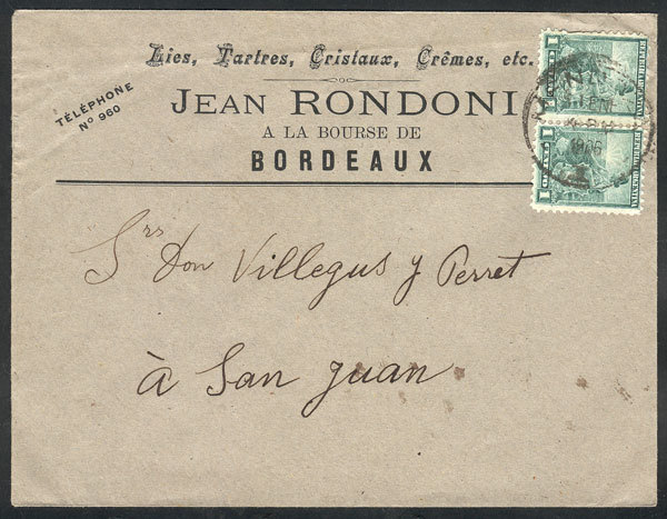 ARGENTINA: Cover With Corner Card Of "Jean Rondoni, Lies, Tartres, Cristaux, Creme - Autres & Non Classés