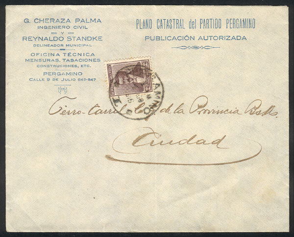 ARGENTINA: Cover With Corner Card "Land Registry Of Pergamino", Franked With 2c. ( - Autres & Non Classés