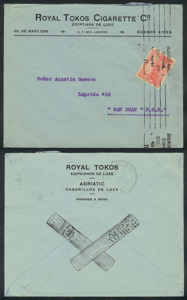 ARGENTINA: Cover With Advertising For Cigars "Royal Tokos, Egipcianos De Luxe" And - Autres & Non Classés